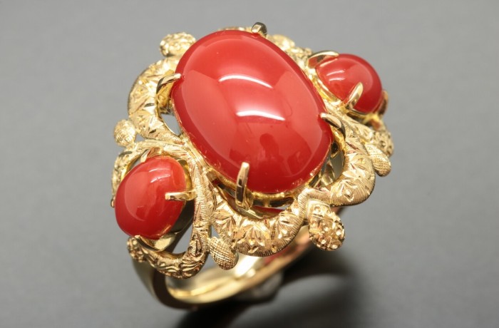 オリジナルジュエリー・K18赤珊瑚のリング