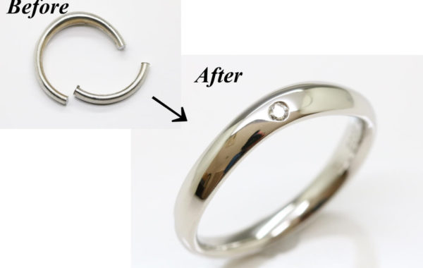 修理例：切断した指輪を8号伸ばし