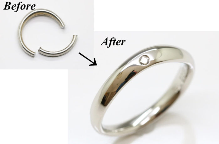修理例：切断した指輪を8号伸ばし