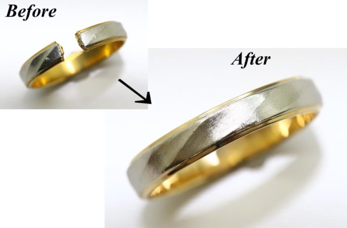 切断されたコンビの指輪を修理